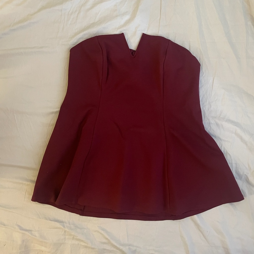 Strapless Bustier V Neck Cutout Flare Modern Boho Hipster Minimal Top Blouse